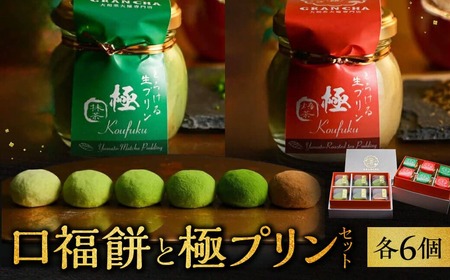 口福餅6個入全種と極(きわみ）プリン6個入セット（抹茶・ほうじ茶 各3個入り）大福 プリン 抹茶 ほうじ茶 化粧箱入り GRANCHA 八宝 U-114