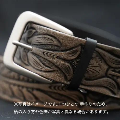 牛革ベルト（アンティーク・黒染め）【太さ40mm / 厚さ3.7mm / M(110cm)】　牛革 父の日 手作り ベルト 革製品 [BE002ya-M]