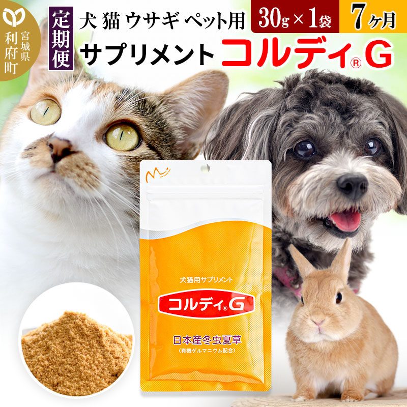《定期便7ヶ月》犬 猫 ウサギ いつものエサにプラス！ペット用サプリメント(コルディG) 30g×1袋 冬虫夏草 パウダー 粉末 7ヵ月 [犬用 猫用 わんちゃん用 ワンちゃん用 ねこちゃん用 ネコちゃん用 猫ちゃん用 老犬 老猫 シニア]