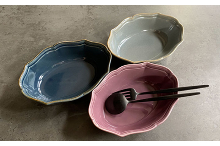 【美濃焼】fiorire-フィオリーレ- オーバルボウル 3点セット（Burgundy×iceblue×indigoblue）【Felice-フェリーチェ-藤田陶器】食器 鉢 サラダボウル デザートボ