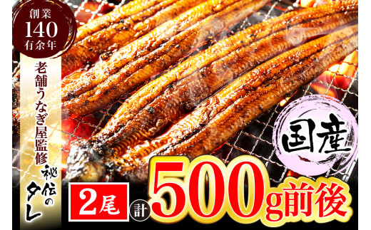 
AU-065【当店オリジナル味付け】九州産・鰻の蒲焼2尾（計500g前後）
