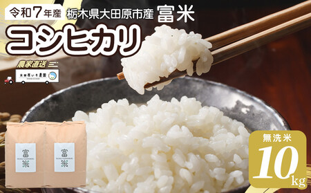 ≪お申込みから2週間以内に発送≫令和7年産 栃木県大田原市産コシヒカリ「富米」 無洗米 10キロ｜米 お米  無洗米 コメ こしひかり 10kg