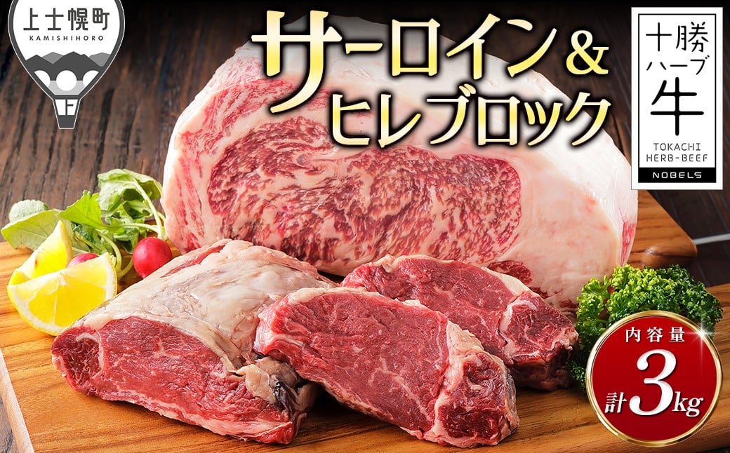 
            十勝ハーブ牛 サーロイン ヒレ ブロック セット 計3kg 北海道産 牛肉 赤身 国産 フィレ キャンプ アウトドア バーベキュー BBQ ［110-H61］ ※オンライン申請対応
          