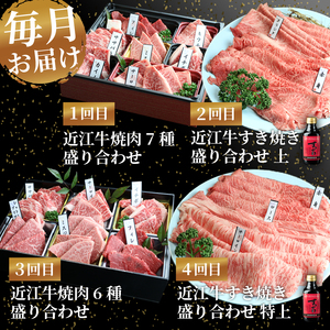 近江牛 食べ比べ 定期便 4ヶ月 焼肉 すき焼き 盛り合わせ 冷凍 近江牛近江牛近江牛近江牛近江牛