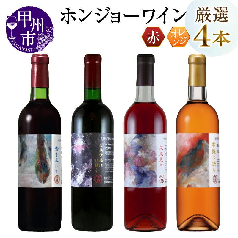 【ふるさと納税】 ワイン セット ホンジョーワイン 赤 オレンジ 厳選 4本セット 飲み比べ マスカット ベーリーA 甲斐ノワール 勝沼 雪を友にて 熟成 くれなゐににほふ クラレット 花火見や 甲州かもし 常盤に燃る 母の日 父の日 記念日 ギフト 山梨 甲州市 (MG) 【E2-650】