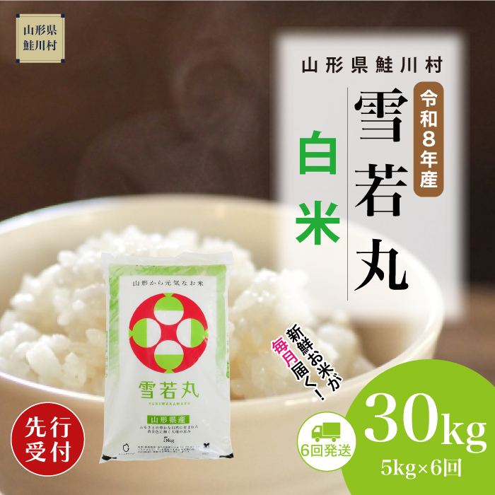 ＜令和8年産米先行受付＞ 山形県産 雪若丸 【白米】30kg定期便 (5kg×6回)　配送時期指定できます！