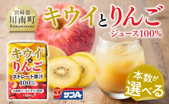 ※本数が選べる※サンAキウイとりんごジュース100％　100ml紙パック 【 飲料 ジュース キウイ りんご リンゴ 九州産 紙パック 送料無料 】 [C03017] [C03018]