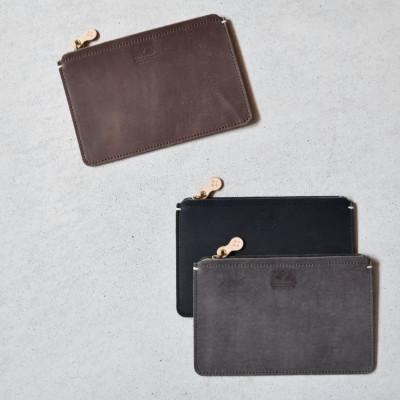 ふるさと納税 河内長野市 本革スクエアポーチ S スモーク ブラック 国産レザー Teha’amana |  | 01