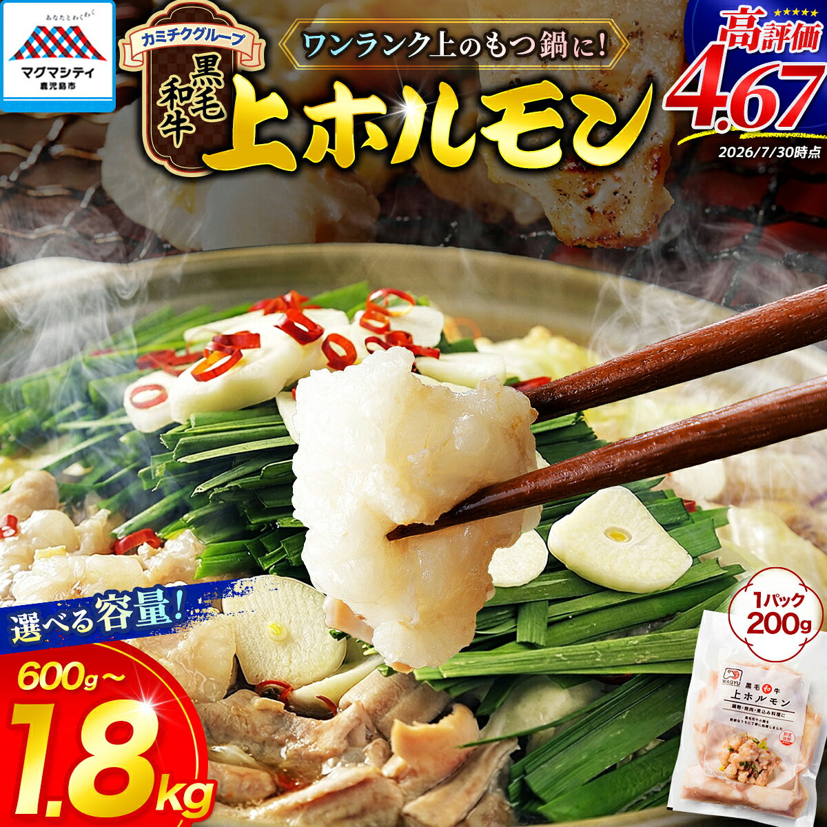 【ふるさと納税】＜選べる＞ ワンランク上 の もつ鍋 に！ 上ホルモン 600g〜1.8kg 肉 牛 もつ ホルモン 牛肉 黒毛和牛 焼肉 鍋 おかず つまみ 小分け パック 国産 冷凍 鹿児島 鹿児島市 おすすめ ランキング プレゼント ギフト カミチクグループ LRプラスK