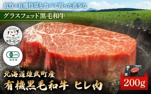 
                  北海道雄武町産 有機黒毛和牛 ヒレ肉（200g） 1枚～2枚 | 牛肉 黒毛和牛 和牛 有機牛 オーガニック グラスフェッド カラービーフ ヒレ フィレ ステーキ 赤身 肉 旨み 牧草 放牧 安心 安全 脂肪控えめ あっさり お取り寄せ 北海道 雄武町 雄武【01125】
                