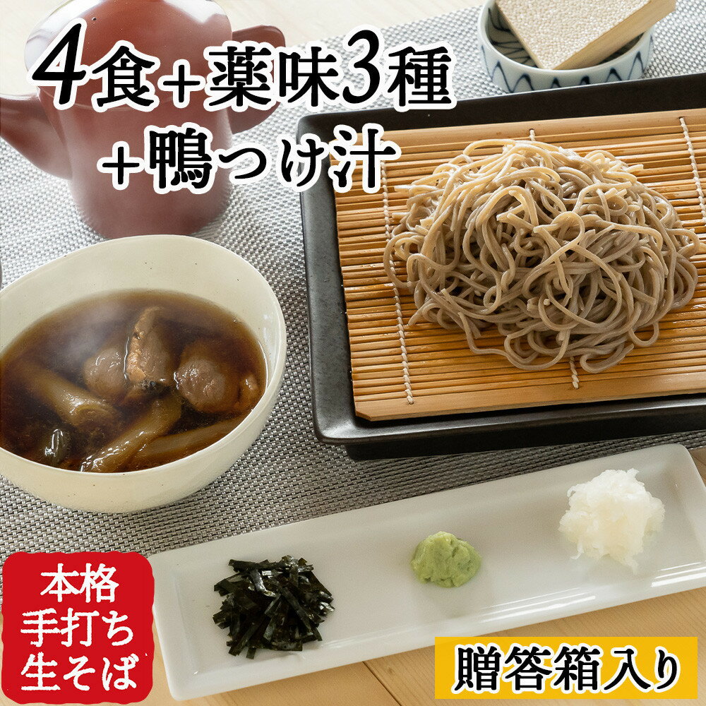 【ふるさと納税】信州田舎そば（手打ち）4人前・薬味・鴨つけ汁セット[箱]（美包） | ご当地 ギフト グルメ 国産 麺類／そば 蕎麦 ソバ