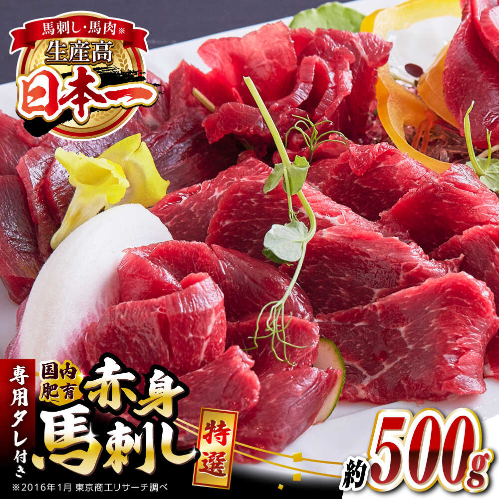 【ふるさと納税】国内肥育 馬刺し 特選赤身 約500g 専用タレ付き 熊本 山都町 冷凍 馬肉 馬刺 ヘルシー 小分け【有限会社 丸重ミート】[YAK002]