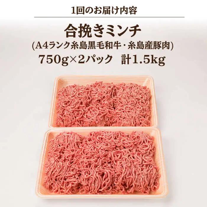 【全3回定期便】【牛豚合挽 ミンチ】 A4ランク 糸島黒毛和牛/糸島産豚肉 合計1.5kg 糸島市/糸島ミートデリ工房 [ACA263]
