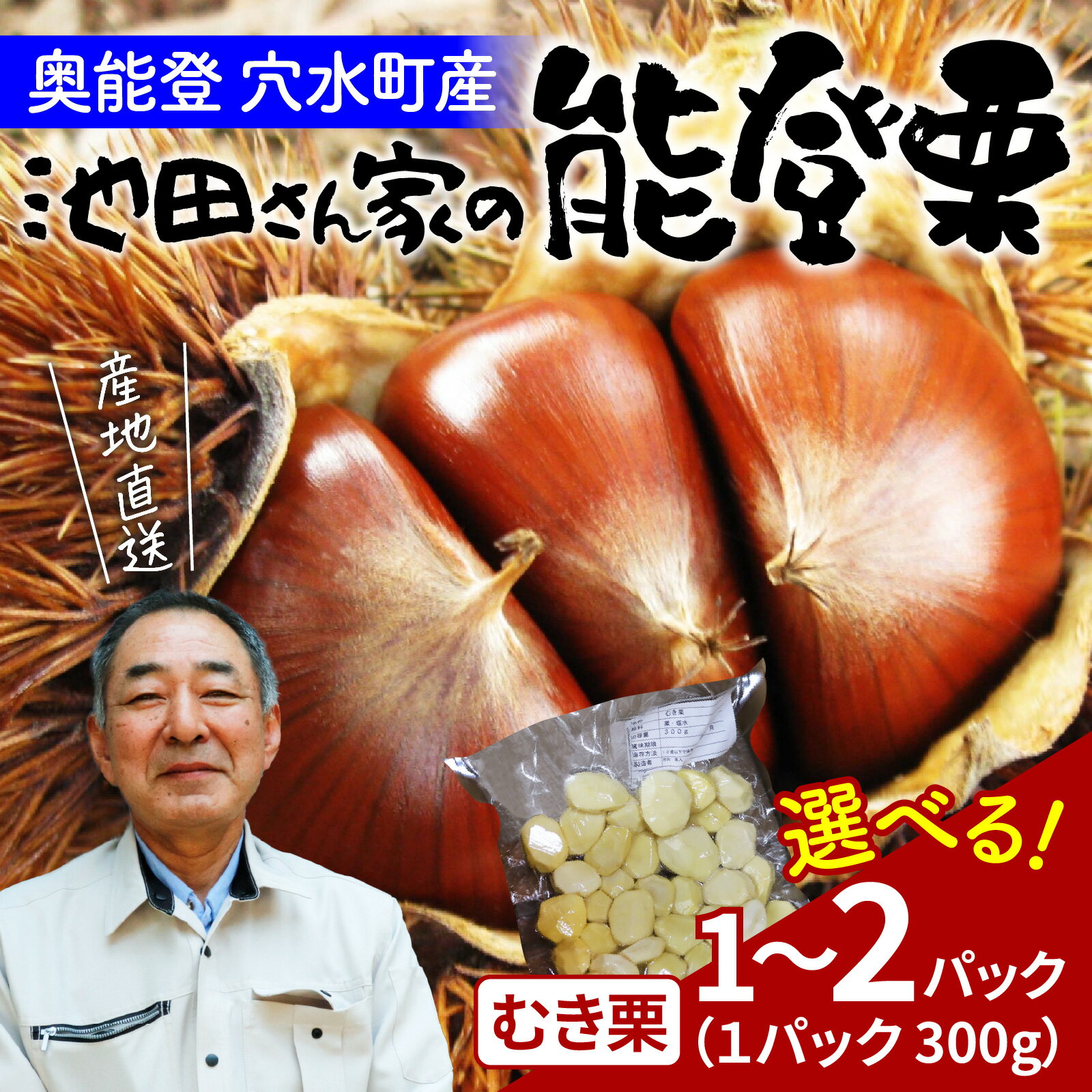 【ふるさと納税】【先行予約】容量選べる 池田栗園の能登栗（むき栗） 300g or 600g （Lサイズ以上）【2025年9月下旬以降順次発送】/能登半島 奥能登 くり マロン 和栗 焼き栗 栗ごはん 焼き栗 国産 果物 秋 スイーツ 甘露煮 皮むき とれたて 送料無料