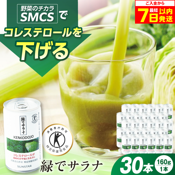 【最短7日以内発送】緑でサラナ30本セット コレステロール トクホ 特定保健用食品 野菜ジュース まとめ買い 大阪府高槻市/サンスター[AOAD034]