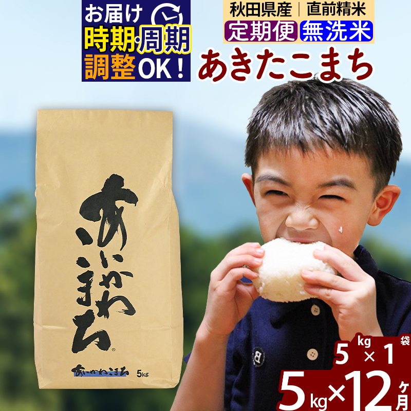 ※令和7年産※《定期便12ヶ月》秋田県産 あきたこまち 5kg【無洗米】(5kg小分け袋) 2025年産 お届け時期選べる お届け周期調整可能 隔月に調整OK お米 藤岡農産