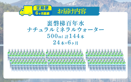 【6ヵ月定期便】裏磐梯百年水 ナチュラルミネラルウォーター（500ml×24本×6回） KBJ038