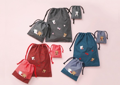 【西脇市ふるさと納税限定】ファミリア（familiar）巾着3点セット（680218）XS（黒系チェック）