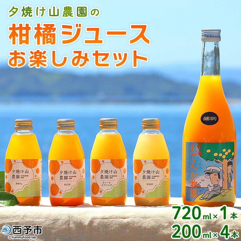 【ふるさと納税】＜夕焼け山農園の柑橘ジュースお楽しみセット 720ml×1本／200ml×4本＞ ストレートジュース 柑橘 果物 みかん 蜜柑 ミカン 720m 200ml 5本 詰め合わせ セット フルーツ 夕焼け山農園 特産品 愛媛県 西予市【常温】『1か月以内に順次出荷予定』
