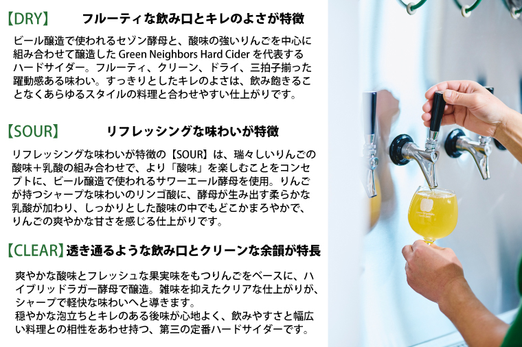 【Green Neighbors Hard Cider】FLAGSHIP 3種6本set  (DRY, SOUR, CLEAR)【毎月数量限定】(DB013)