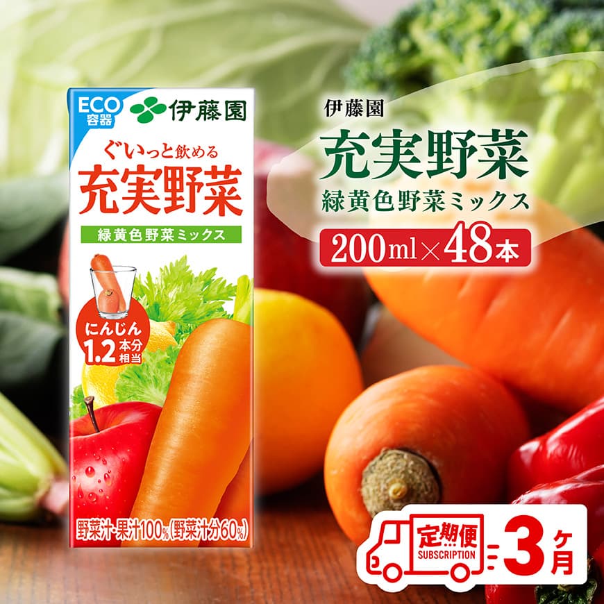 【3ヶ月定期便】伊藤園 充実野菜 緑黄色野菜ミックス（紙パック）200ml×48本　野菜ジュース 飲料[C07360t3]