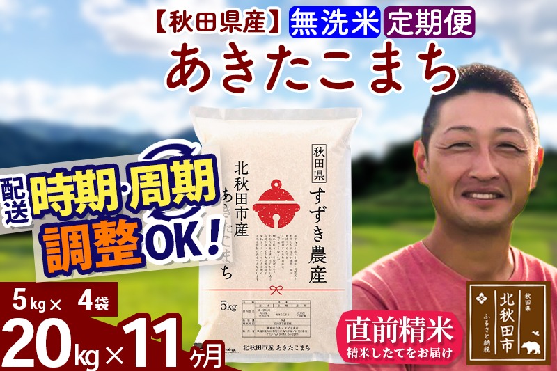 ※令和7年産 新米※《定期便11ヶ月》秋田県産 あきたこまち 20kg【無洗米】(5kg小分け袋) 2025年産 お届け時期選べる お届け周期調整可能 隔月に調整OK お米 すずき農産|szap-30811