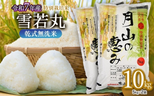 【令和7年産】 特別栽培米 雪若丸 乾式無洗米 10kg (5kg×2袋) 山形県鶴岡市産　米工房 月山 【令和8年5月11日～5月17日発送】 | 国産 ブランド米 米どころ 庄内米 大粒 食べ応え 抜群 つぶ感 新食感 バランス 良好 和食 洋食 中華 ピッタリ 冷めても おいしい おにぎり お弁当 おすすめ 人気 贈答 ギフト プレゼント 農家直送 発送週 選べる
