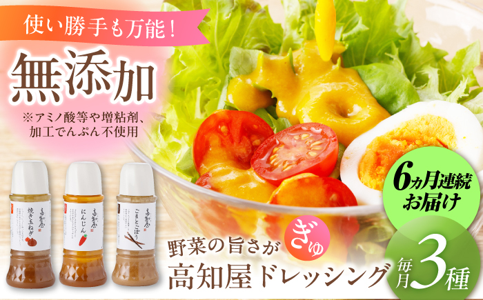 【6回定期便】素材力 高知屋 無添加ドレッシング3本セット (人参、焼き玉ねぎ、ごまとごぼう) / 国産 野菜 ドレッシング 万能ドレッシング 【株式会社 四国健商】 [ATAF126]