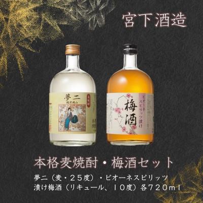 ふるさと納税 岡山市 宮下酒造の本格麦焼酎・梅酒セット　720ml×2本