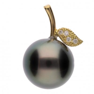 ふるさと納税 神戸市 【姫果】黒蝶真珠(タヒチパール) ダイヤモンド イエローゴールド ペンダントトップ
