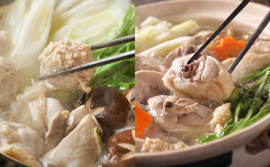 【博多名物】九州産ハーブ鶏水炊き＆国産牛もつ鍋(醤油味) 食べ比べセット 各2人前