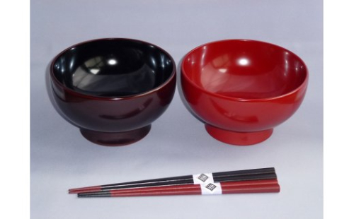 川連漆器 夫婦大椀 箸付【(株)阿部健吉商店】[D5303]