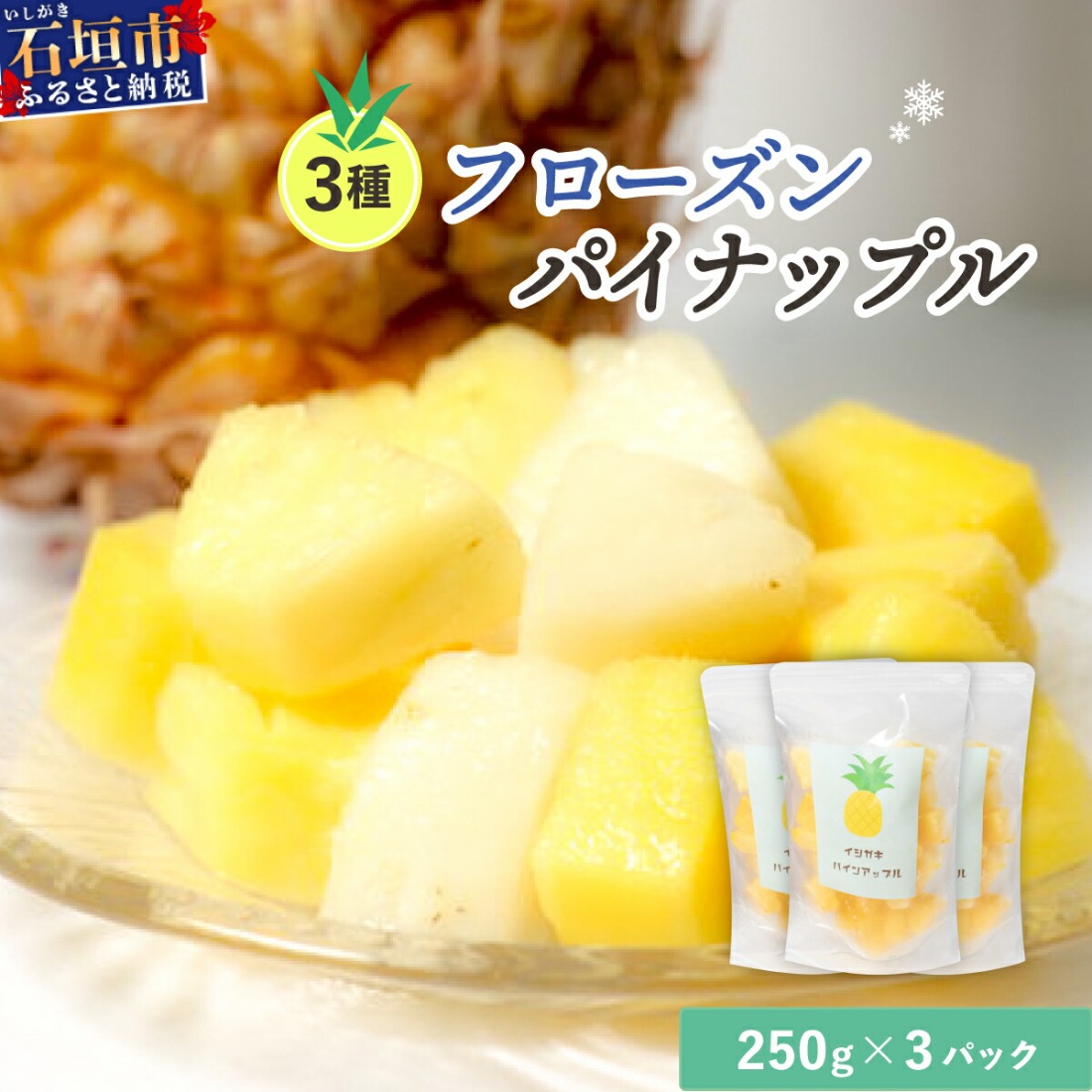 先行予約＜2026年6月より順次発送＞贅沢3種フローズンパイナップル 3パック【 沖縄県 石垣市 果物 パイナップル 冷凍 パイン フローズン 送料無料 】 EF-5