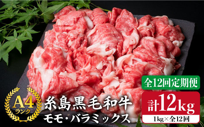
                  【 全12回 定期便 】 A4 ランク 糸島 黒毛 和牛 切り落とし 1kg × 12回《糸島》【糸島ミートデリ工房】 [ACA147]
                