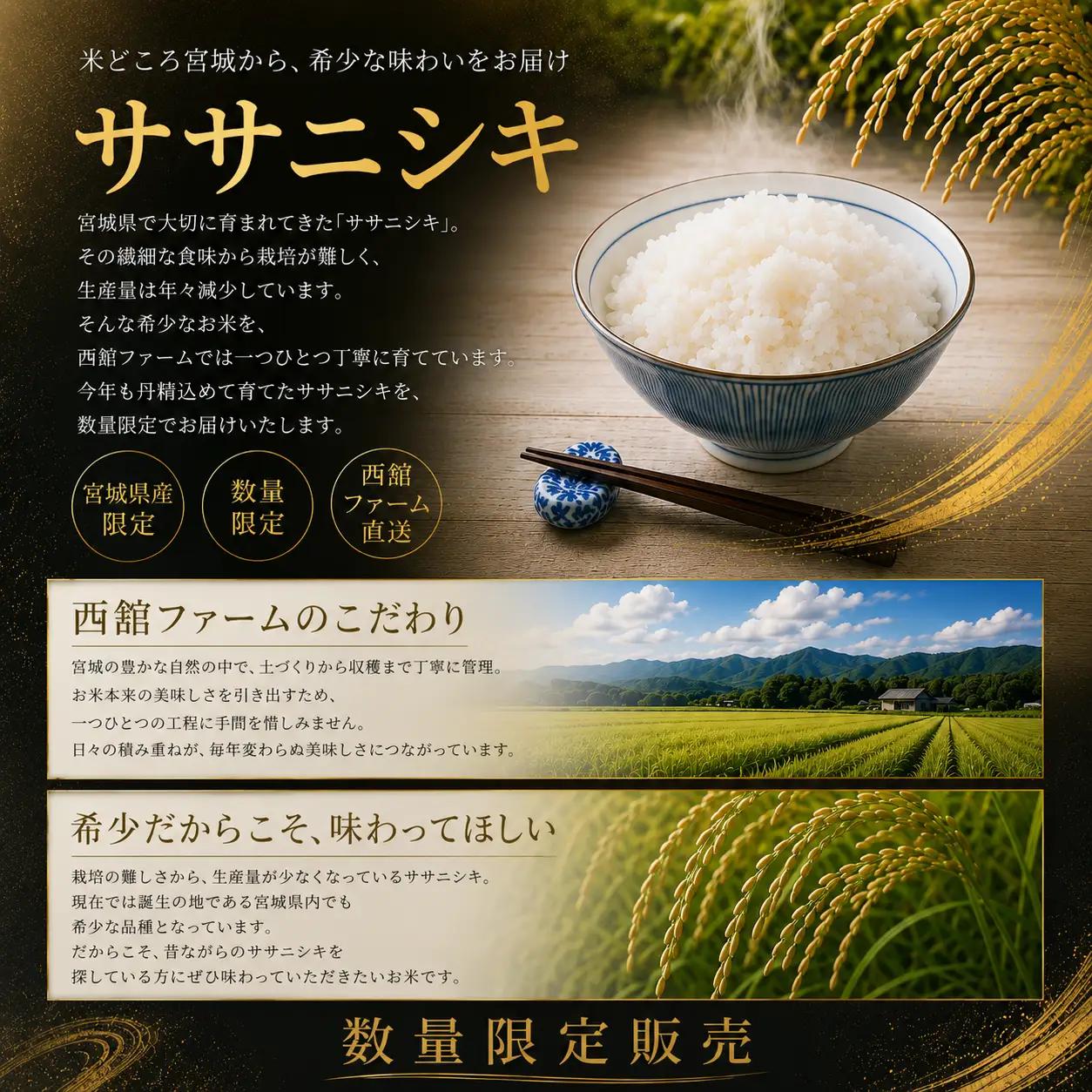 【令和8年産】◆西舘ファーム　美里町産ササニシキ3kg（精米）※2026年9月下旬より順次発送 【数量限定】/ 米 お米 ささにしき 精米 玄米 新米 【nidf006】 