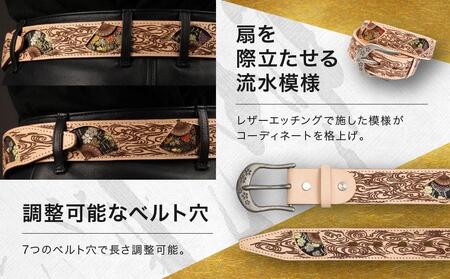 【デグナー】花山レザーベルト［BT-16K］【TAN-流水雪輪・Mサイズ】［ 京都 八王子 バイクギア ベルト 人気 おすすめ 革 レザー ツーリング ライダー バイカー バイク ブランド メーカー 