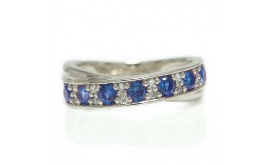 【サイズ：7号】PT900 天然サファイヤ デザインリング【 32772-1】