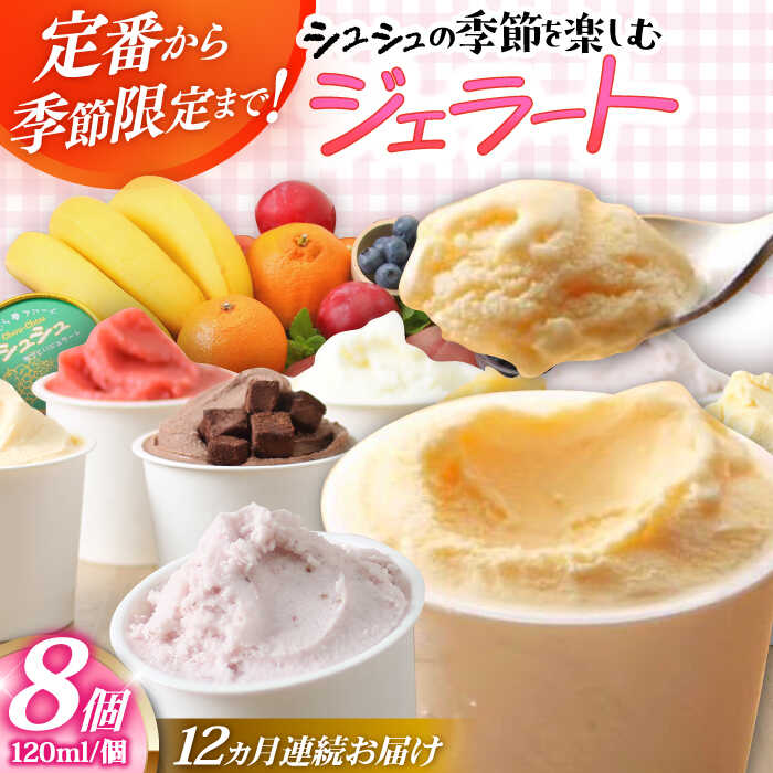 【ふるさと納税】【12回定期便】シュシュ 季節のジェラート8個セット / アイス アイスクリーム ジェラート スイーツ / 大村市 / おおむら夢ファームシュシュ[ACAA419]