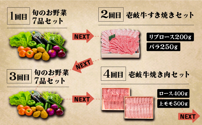 【全12回定期便】《A4～A5ランク》壱岐牛と旬の野菜定期便《壱岐市》【壱岐市農業協同組合】 [JBO079] 《A4～A5ランク》 肉 黒毛和牛 野菜 旬 詰め合わせ 贅沢 BBQ 296000円