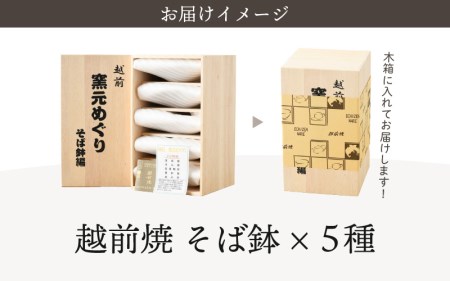  越前焼のふるさと越前町からお届け！窯元めぐり そば鉢編 5枚組 煮物やサラダの盛付にもぴったり 越前焼 越前焼き 【はち ボウル どんぶり 蕎麦 ソバ 国成窯 拓逢陶房 豊彩窯 宗山窯 竜仙窯 皿】