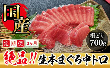 【定期便3回】冷蔵でお届け！大満足！生本マグロ 中トロ（柵どり） 700g × 3回お届け （毎月お届け）
