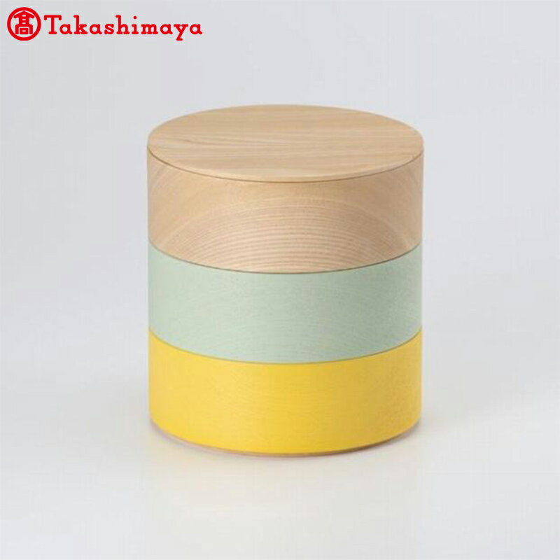 【ふるさと納税】〈畑漆器店〉BORDER C mintgray/yellow　3段セットキャニスター（丸小箱）【高島屋選定品】 小物入れ 小鉢 F6P-3252