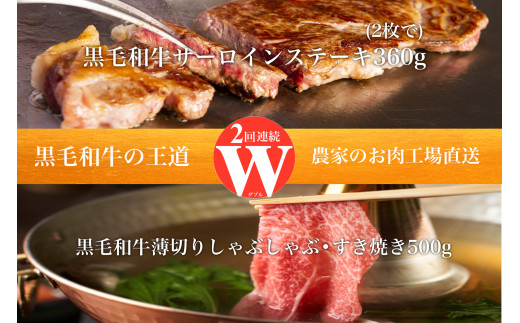 
【全２回定期便】ステーキ＆すき焼き・しゃぶしゃぶ！W黒毛和牛の王道定期便(水迫畜産/Z024-627) 牛肉 牛 肉 黒毛和牛 A5等級 国産 鹿児島 いぶすき
