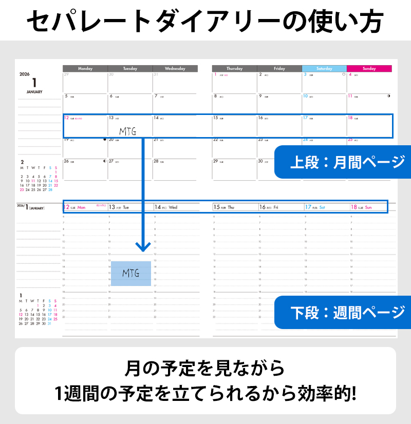 セパレートダイアリー　ウィークリー＆マンスリーB6　ラウンドカバー付き