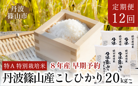 【12回定期便】〈R8年新米予約〉特A 特別栽培米 コシヒカリ 精米 20kg 定期便