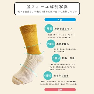 温フィーユ 靴下 レディース メンズ 暖かい 厚手 ルームソックス 日本製:25～27cm ローズ