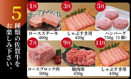 【定期便】佐賀牛 6回お肉の定期便 (隔月・奇数月お届け) A5～A4 肉本舗 小城 高級 ブランド 牛 ステーキ しゃぶしゃぶ すき焼き 焼肉 ブロック肉 ハンバーグ 【Q132-002】