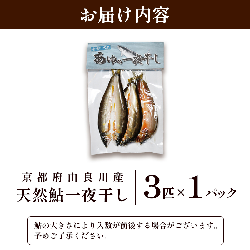 天然鮎 一夜干し 1パック（3匹） 【 由良川漁協 あゆ 鮎 アユ 魚 魚介 川魚 海鮮 一夜干し 鮎の一夜干し 干物 天然 熟成 舞鶴 京都 】 