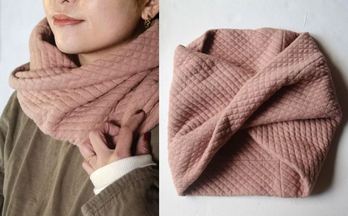 オーガニックコットン キルティング スヌード 【桜鼠色】/ ネックフォーマー マフラー スヌード 首元 女性 男性 ユニセックス コットン 暖かい ギフト 贈り物 プレゼント / 大村市 / ISTI