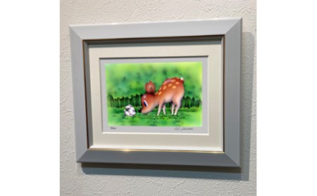 インチ版画「BANBI 出会い」 奈良市 有限会社SOCKS　版画　絵画　版画　絵画　版画　絵画　版画　絵画　版画　絵画　F-60  奈良 なら